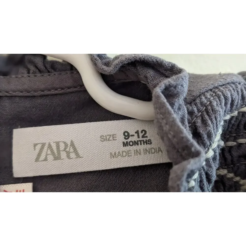 Zara Embroidered Dress Size 9/12m Gray Blue
